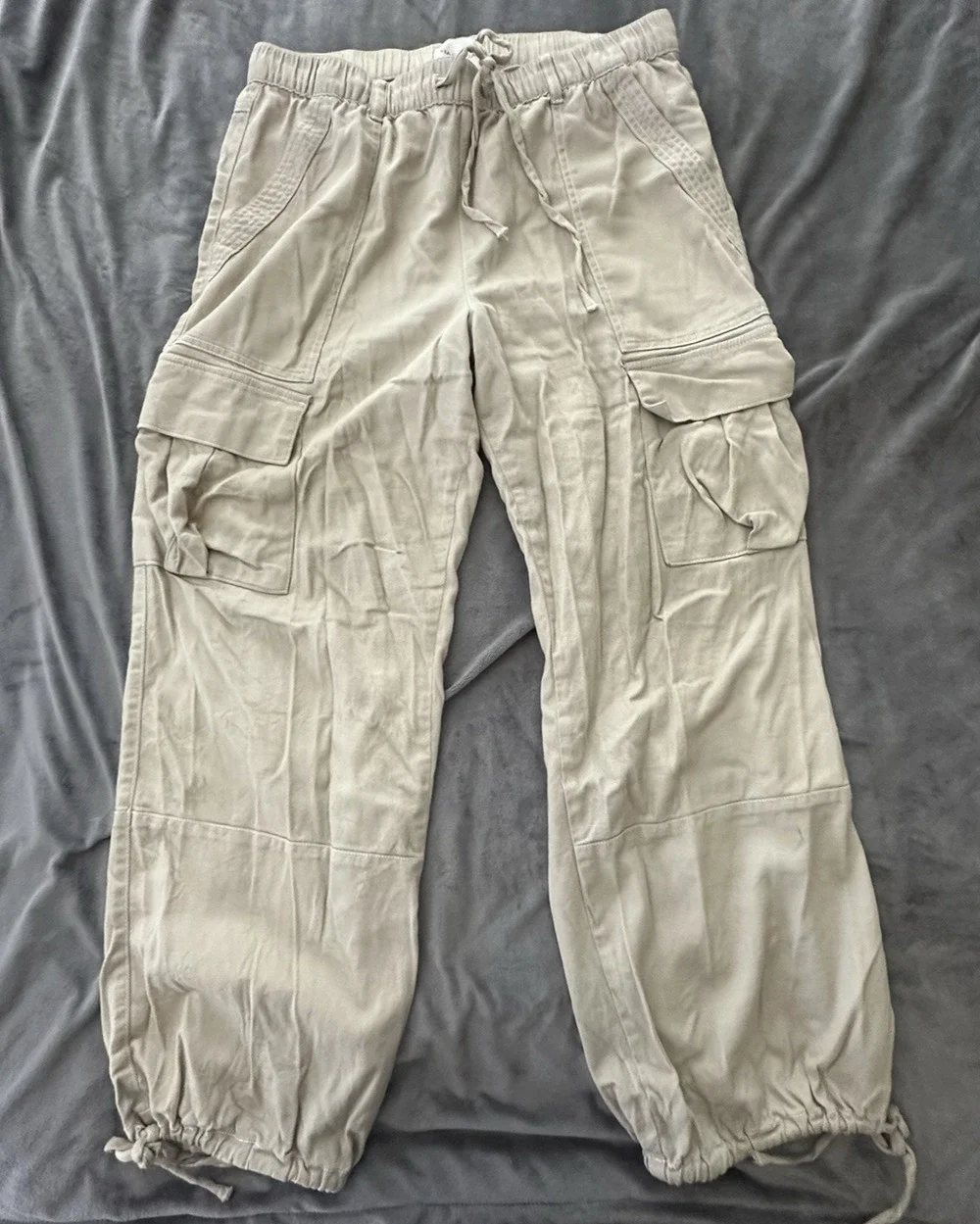 Habitual Pants Womens Large Beige Khaki Cargo Wide Leg Baggy Minimalist - Picture 1 of 13